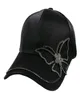 Winfox Fashion Black Rhinestone Butterfly Baseball Cap Girls Women Snapback Hip Hop Sun Hat7275412