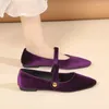 Kleiderschuhe elegante Samt Ballett Flats Frau Luxus Velor Mary Jane Damen speicherte Zehenschnalle -Gurtlaafer in lila Grün