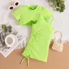 Kläder sätter flickor baby sommar fast färg kort topp camisole veckad mager klänning set med pannband