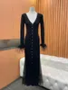 Sukienki zwyczajne Prepomp Spring Collection Okrągła szyja Pice z długim rękawem guziki norszatonu Mesh Patchwork czarna szczupła sukienka GP154