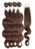 4 chokladbrun brasilianska hårvävbuntar med stängning av kroppsvåg 34 buntar med 2x6 spetsstängning Remy Human Hair Extension1422593