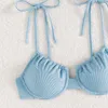 Kobiety bikini strojów kąpielowych seksowne niebo niebieskie żebrowe stroje kąpielowe mikro-tonong kobiety koronkowe kąpiel kąpiel guit biquinis 2024 Mujer