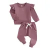 Roupas de roupas 2pcs roupas de menina de menina conjunta de cor sólida bagunça de mangas compridas camisola de moletom de melhor calça infantil infantil infantil