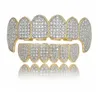 Gold Shiny ICED OUT Teeth Grillz Rhinestone TopBottom Grills Set Hip Hop Jewelry86281108943997