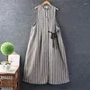 Casual Dresses Women's Vintage Cotton Linen Dress Japanese Style Mori Girl Stripe Sleeveless Loose Summer