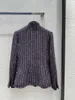 Jackets para mujeres 2024 Spring/Summer Wearreto Elegante Collar Collar Design Butterfly Yarn Azul Tweed Purple Tweed 0314