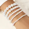 Strand Obega 5pcs Elastic Immitation Pearl Braclet Ensemble pour les femmes Bracelet Bridal Stretch Bracelet Bijoux de fête en soirée