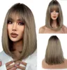 Wig For Women Black Root Ombre Blonde Brown Wigs with Bangs Bob Medium Short Straight Woman Synthetic Hair6593035