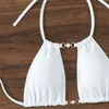 Dames badkleding bikini set sexy witte hol uit micro dames 2024 mini string badpakken parel decoratie snaar halter bather bather