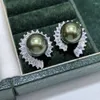 Orecchini per borchie D528 Gioielli fine Pearl 925 Sterling Silver Round 9-10 mm Natura Acqua dolce Peacarne Verde Verde.