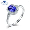 Cluster Rings LANMI Solid 18Kt White Gold Natural Tanzanite Wedding Ring Sparkly Diamond Gemstone Jewelry For Women