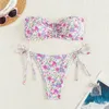 Dames badmode sexy bloem print bandeau bikini's sets hoge taille stropdas zwempak biquini conjunto de bikini tankini strandkleding