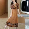 Party Dresses Fashion Pleated High-end Plaid Dress 2024 Summer Ladies Stitching Slim Loose Casual Temperament Long Skirt Female Tide