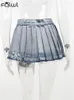 Saias Wlwxr Summer Moda Blue Jenim Pleated Mini for Women 2024 Y2K Ziper Hight Wight Scist