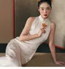 Ropa étnica vestida de novia de estilo chino con cuello mandarín vintage cheongsam mujeres sexy Qipao Satin Jacquard Vestidos
