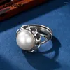 Cluster Rings 925 Silver Artificial Freshwater Pearl Ethnic Style Retro Open Ring