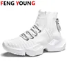 Chaussures de fitness 2024 Sneakers de coin en mailles respirantes Femmes Printemps / automne haut haut Hommes blancs Plus taille11