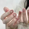 24pcs Ballerine Long Square Nail Tibs Faux Nails portables Fake Butterfly Camellia Flower Pearl Design Press sur 240430