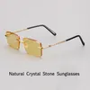 Солнцезащитные очки натуральный хрустальный мужчина женщин роскошные безграничные стеклянные очки солнечные очки минеральные линзы ретро увлажняют