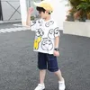 Clothing Sets Cartoon Boys Cotton Summer 2024 Fashion O-Neck Loose T-Shirt & Jeans 2 Pieces Children'S Suit 110-160