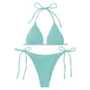 Frauen Badebekleidung Halterneck Schnürbikini Set Stylish mit Neckholder-Dreieck-Tasse BH Solid Color Badeanzug für Strandkleidung schnell