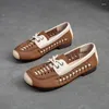 Casual Shoes Weave äkta läder bekväma mockasiner Retro Cow Suede Soft Soled Flats Loafers Round Toe Summer Lace Up Women