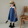 Mädchenkleider Baby lässige Kleid ärmellose blau weiß gestreifte Sommerkleid Navy Kragen dünne atmungsaktive Kinder Kleidung Kinder Kostüm 3-8y