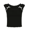 Женские футболки T y2k Милый лук детали черная укороченная квадратная воротничка летающие рукава сладкая футболка базовая стройная девственная футболка Хай-стрит