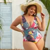 Swimwear femminile 2024 plus size stampata vintage costumi da bagno profondo v donna costume da bagno ad alta vita un pezzi push up su abiti da bagno sexy costume da bagno 4xl 4xl