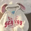 Sweats à capuche féminines harajuku femmes coton coton mignon oreilles amusantes Lamb Velvet kawaii mode mode lâche zip à capuche