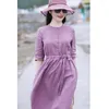Robes de fête Robe d'été en lin en coton 2024 Artistic Purple Long Robe confortable