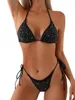 Dames badmode vrouwen bikini set glanzende fix boor halter bh met tie-up lage taille briefs badpak 2-delige zwempak