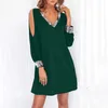 Womens Dress Cocktail Dresses Evening Party Solid Color Sequin Stitching V-Neck Cold Shoulder Sleeve Casual 240426