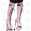 Boots Sukeia Женщины зимние коленные платформы на высоких высоких каблуках вокруг ноги великолепная розовая нажатая обувь дамы США плюс размером 5-20