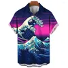 Men's Casual Shirts Harajuku Fashion Sunset Waves Graphic For Men Clothes Colourful Blouses Hawaiian Beach Streetwear Y2k Tops