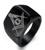 Cluster Rings Hip Hop Masonic Titanium Ring Men Mason Square Flat Alliance Anniversary Wedding Band för Male Black Gold Colour7703476