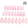 Faux Nails Acrylique Presse sur Nail Amande Fausses perles Pink Bows Glues Stick for Women Girls