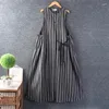 Casual Dresses Women's Vintage Cotton Linen Dress Japanese Style Mori Girl Stripe Sleeveless Loose Summer