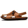 Sandaler Golden Sapling Summer Men's äkta läderstrandskor för män andas fritidsskorplattform avslappnad