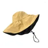 Wide Brim Hats Solid Adjustable Bucket Men Women Summer Foldable Sun Fisherman Hat With Rope Outdoor Sunscreen Panama Fishing Caps