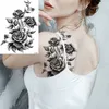 Black Rose Flower Tatouages temporaires sexy pour les femmes adultes cuisse de pivoine Skull réaliste faux tatouage Washable Tatoos autocollant 240423