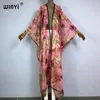 Kimono boho impressão Sexy Perspectiva Casaco Caso Longo Vestido Longo Praia Desgaste de Praia de Roupas de férias elegantes para mulheres