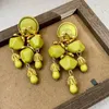 Stud Earrings S925 Silver Needle Retro Olive Green Resin Court Style Ancient Long Tassel Exaggerated Niche