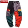Herenbroek atsunset kleurrijke patchwork lading broek pocket casual straatkleding harajuku sportpantsl2405