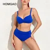 Damskie stroje kąpielowe Homgao Push Up Women Dwuczęściowy vintage strój kąpielowy Solidny Ruche Bikini z wysokiej talii z dennymi kostiumami kąpielowymi plażowymi