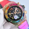 TWF Luxe horloges TW King Gold Rainbow 44mm A7750 Automatische chronograaf Heren Watch Sapphire Crystal Skeleton Dial Leather Riemhenden Polshorloges