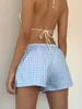 Kvinnors shorts kvinnor mode pläd elastisk midja avslappnad e-flickor sommar streetwear
