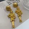 New Golden Vintage earring Antique Little Gold Checkered Pendant Earrings jewelry EAR-9933