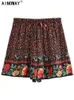 Vintage Chic Women Floral Print Happie Sunmmer Bohemian Short Ladies Beach Duży rozmiar Rayon Boho Shorts 240425