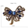 Brosches Barock Court Style Bow Brooch Retro Rhinestone Emerald Glass Gemstone Badge Men's and Women's Suit Dress Safety Pin Accessories